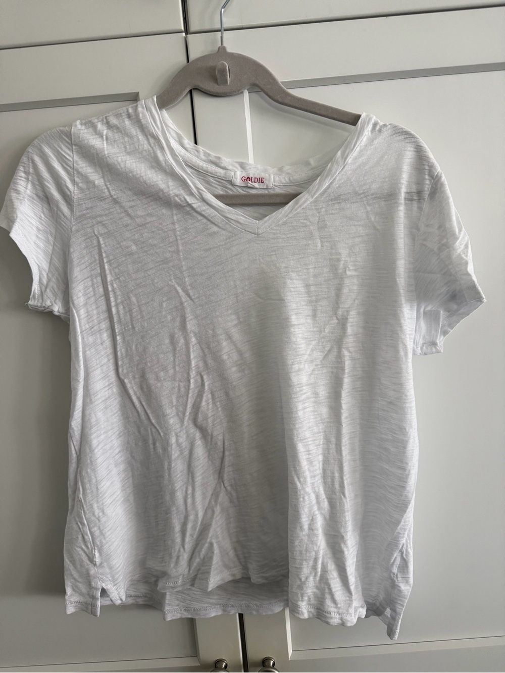 Goldie White V-Neck Short Sleeve Slub Tee